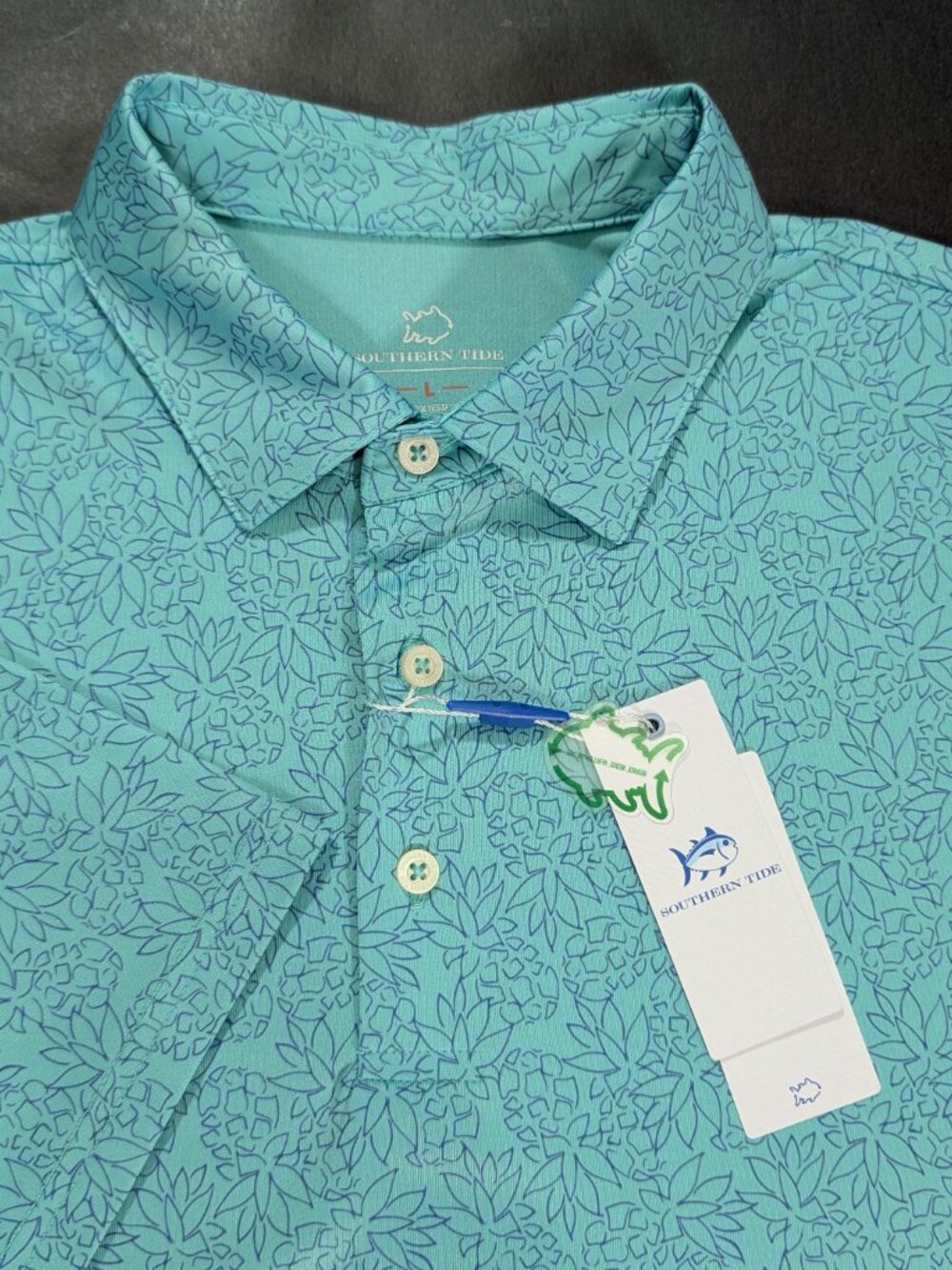$98 Southern Tide Men`s Driver Polo Shirt Size L XL Pineapple Paradise UPF